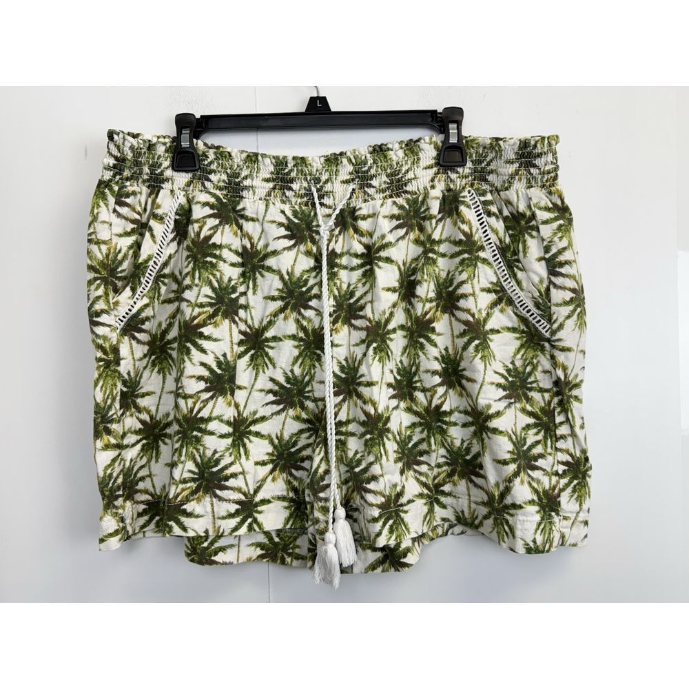 Briggs Womens XXL Linen Blend Pull-On Summer Shorts with Pockets Green Palm Tree